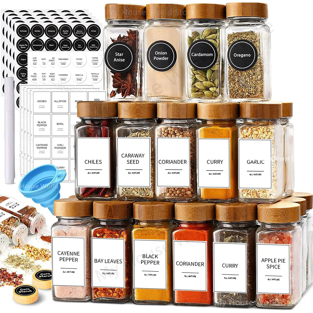 Clear Bamboo Spice Jar Set